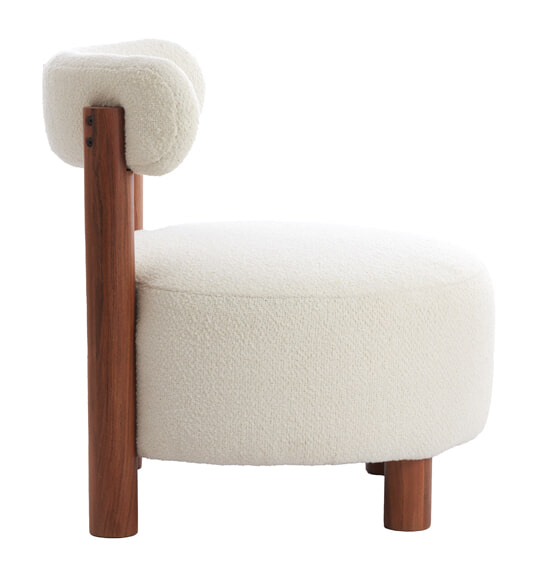 Light & Living Fauteuil 'Ferentino' Acaciahout en Bouclé, kleur Crème