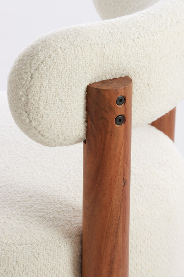 Light & Living Fauteuil 'Ferentino' Acaciahout en Bouclé, kleur Crème