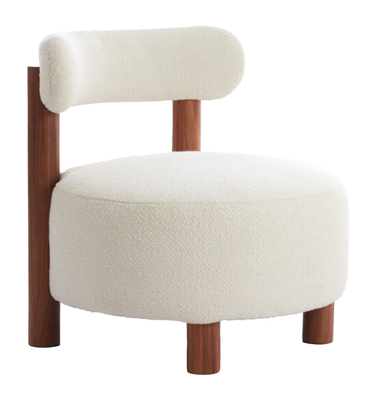 Light & Living Fauteuil Ferentino Acaciahout en Bouclé - Crème