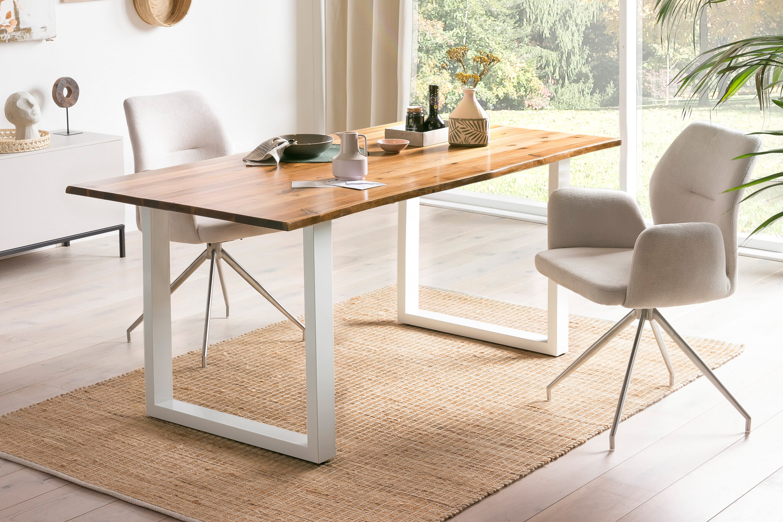 Artistiq Eettafel 'Anissa' Acaciahout en metaal, 160 x 90cm, kleur Wit