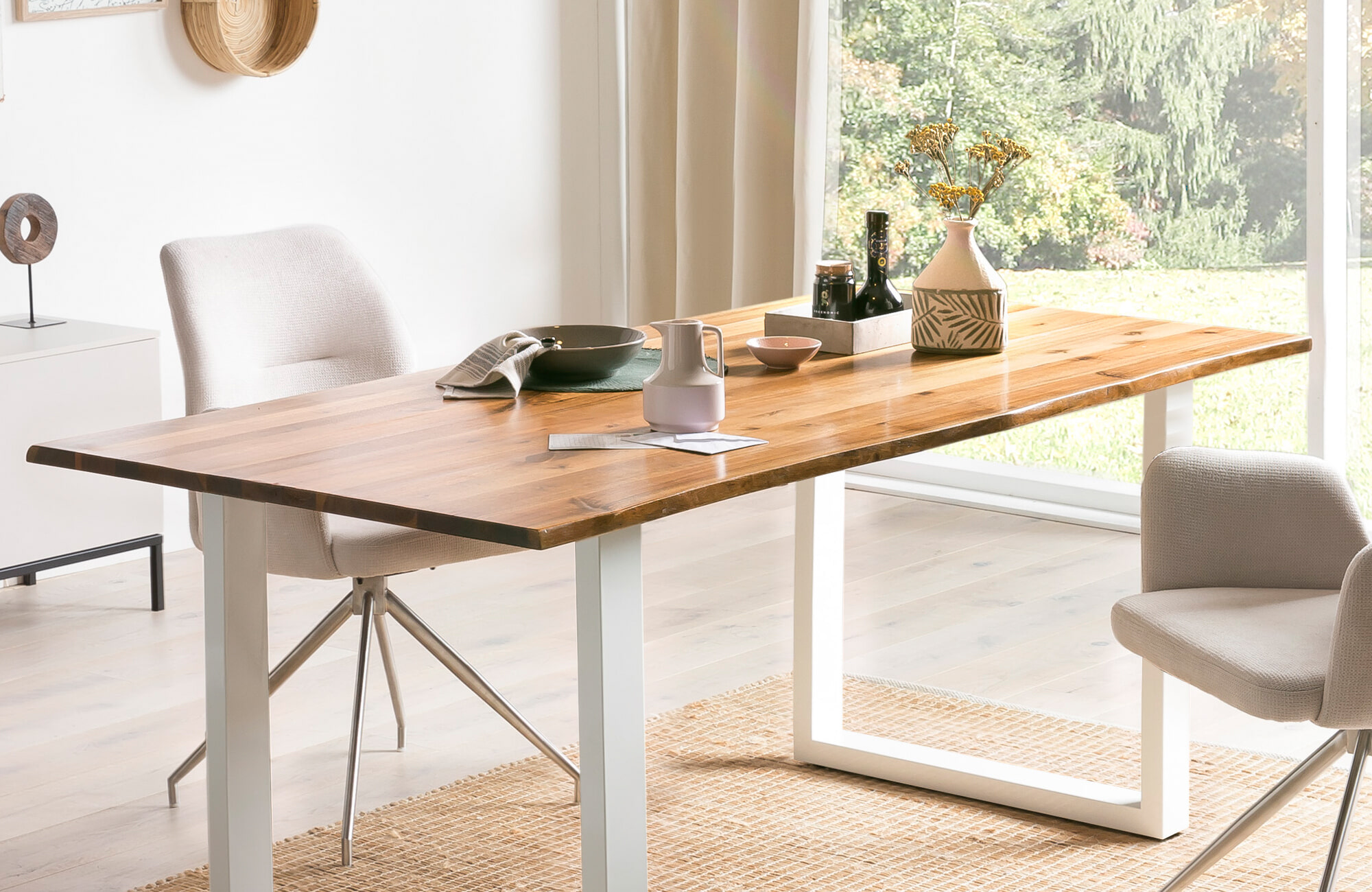Artistiq Eettafel 'Anissa' Acaciahout en metaal, 160 x 90cm, kleur Wit