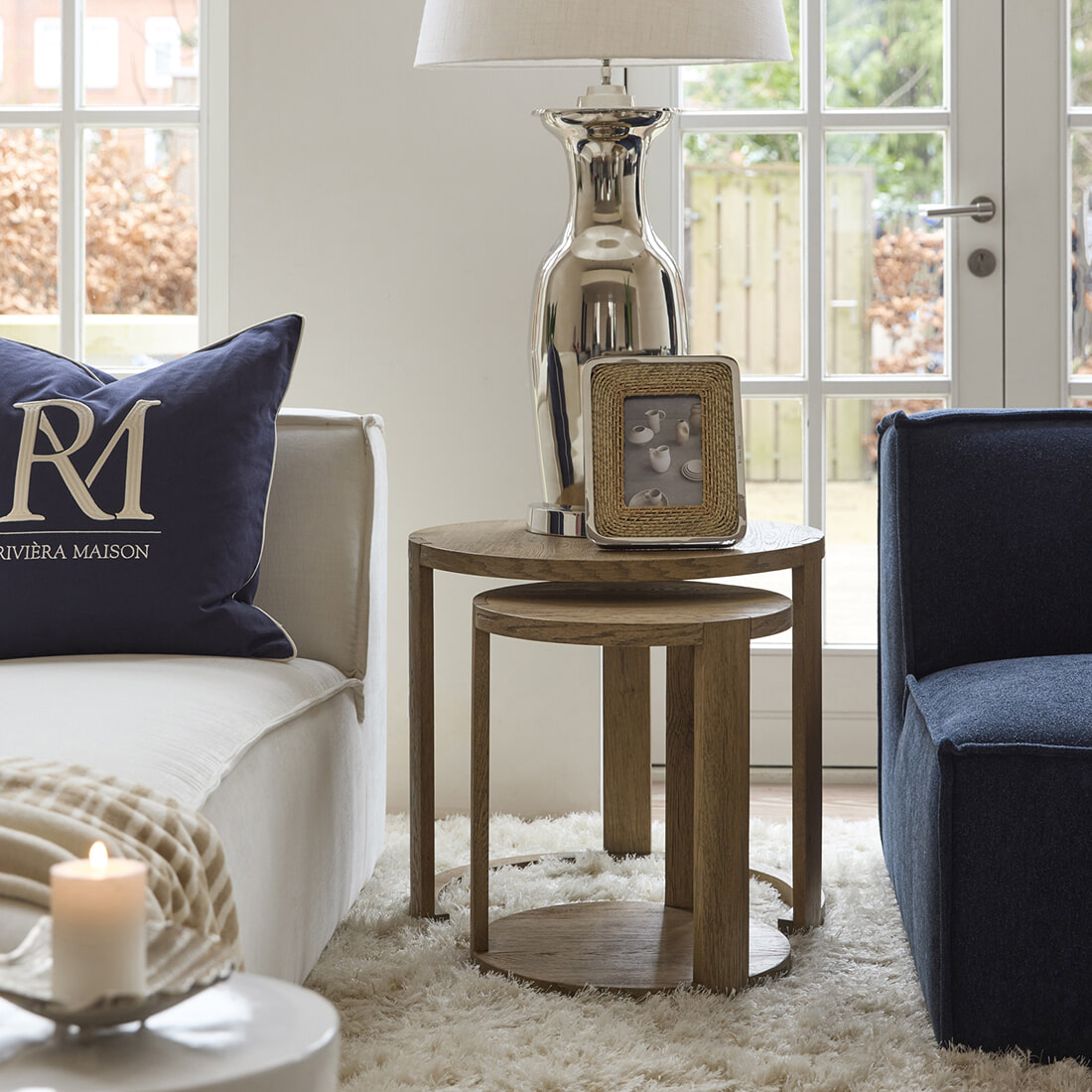 Rivièra Maison Bijzettafel 'Astoria' Eikenhout, Set van 2 stuks