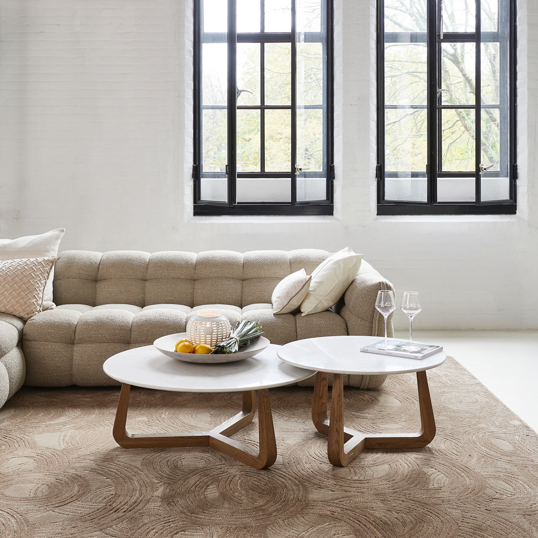 Rivièra Maison Ronde Salontafel 'Casone' Marmer en eikenhout, 90cm