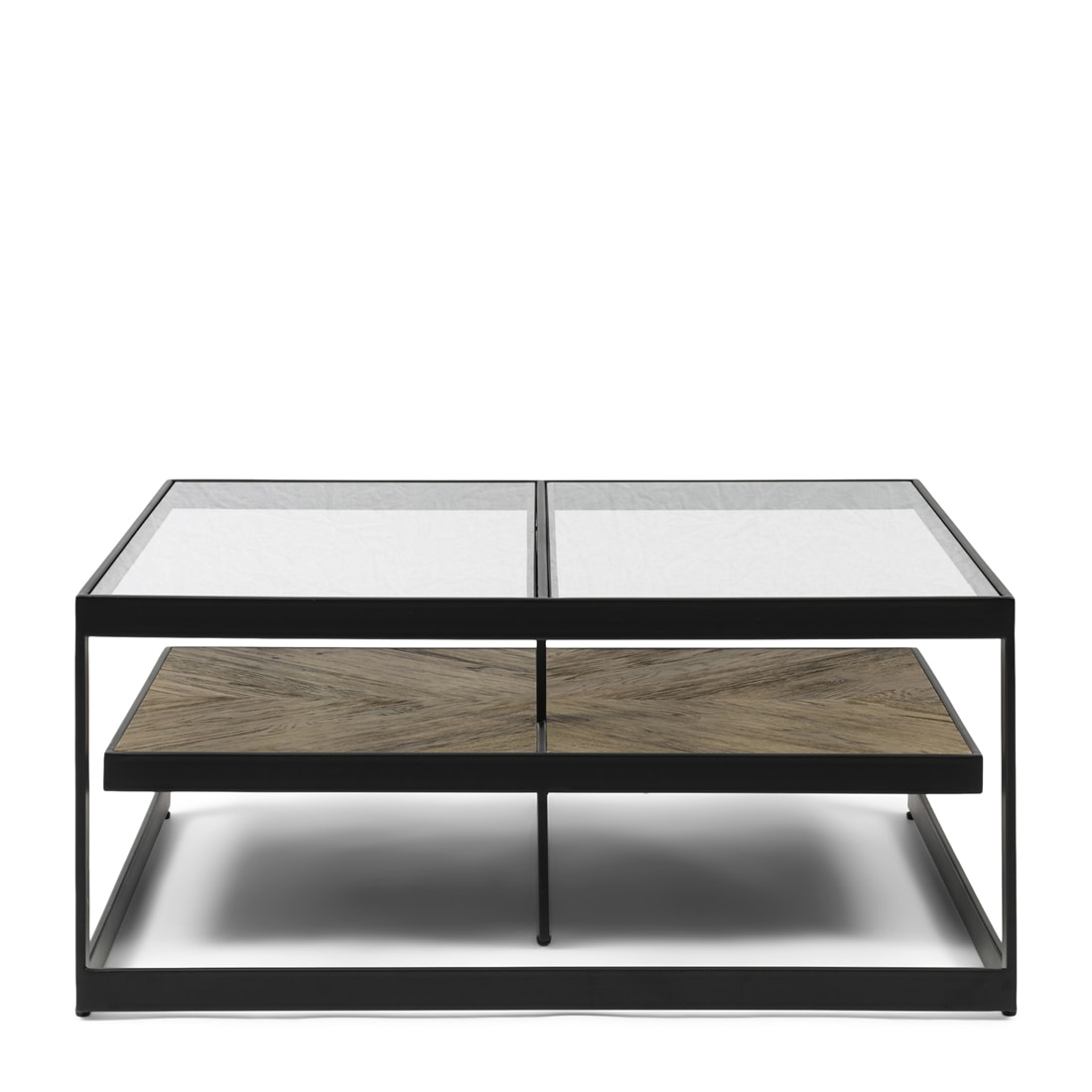 Rivièra Maison Salontafel 'Graydon' Glas en Eikenhout, 90 x 90cm