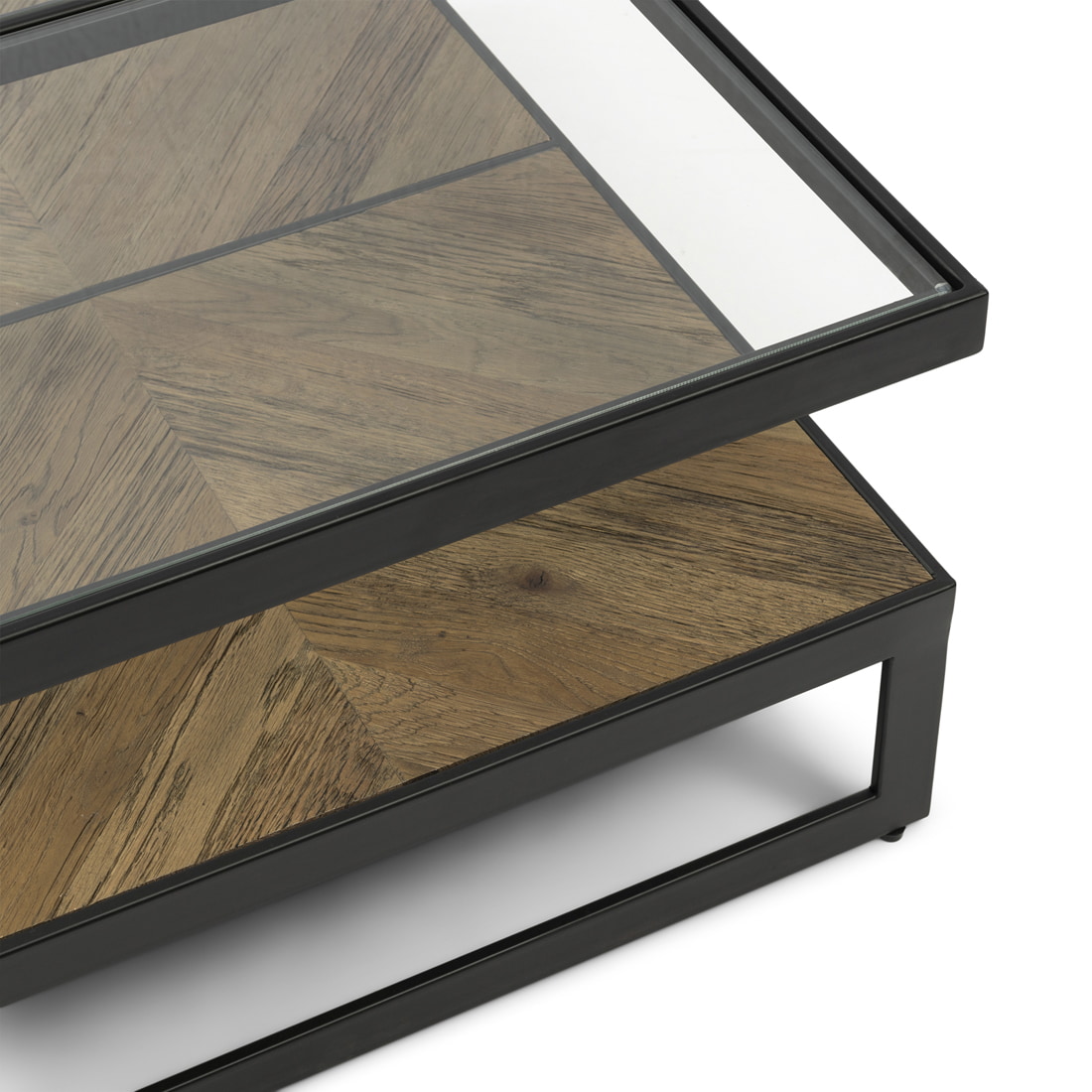 Rivièra Maison Salontafel 'Graydon' Glas en Eikenhout, 90 x 90cm