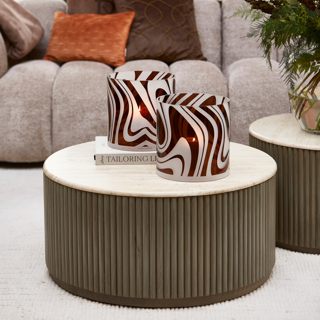 Rivièra Maison Ronde Salontafel Villanova Travertin en mangohout, 80cm - Bruin