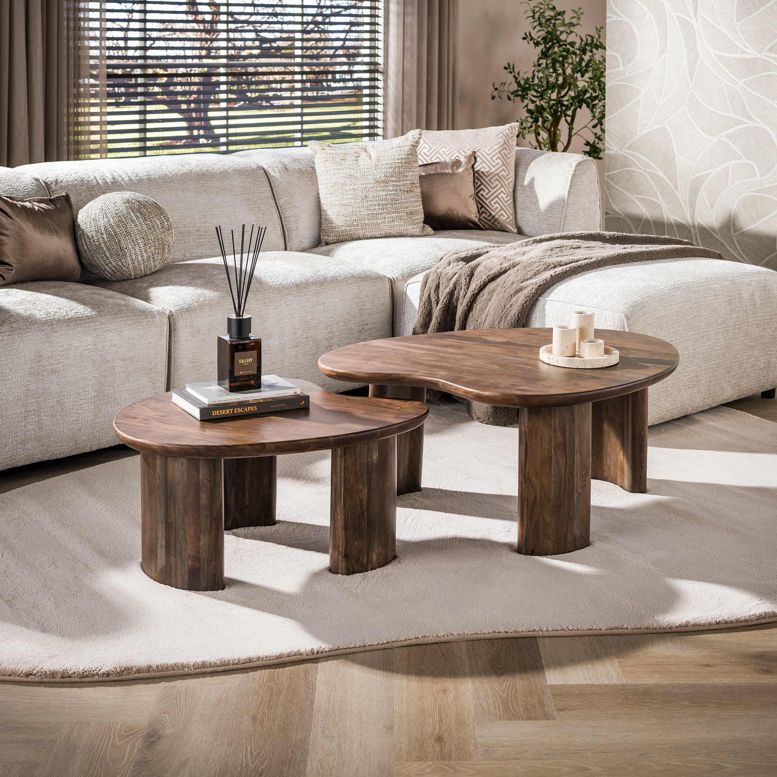 LifestyleFurn Organische Salontafel Marlise Acaciahout, Set van 2 stuks - Bruin