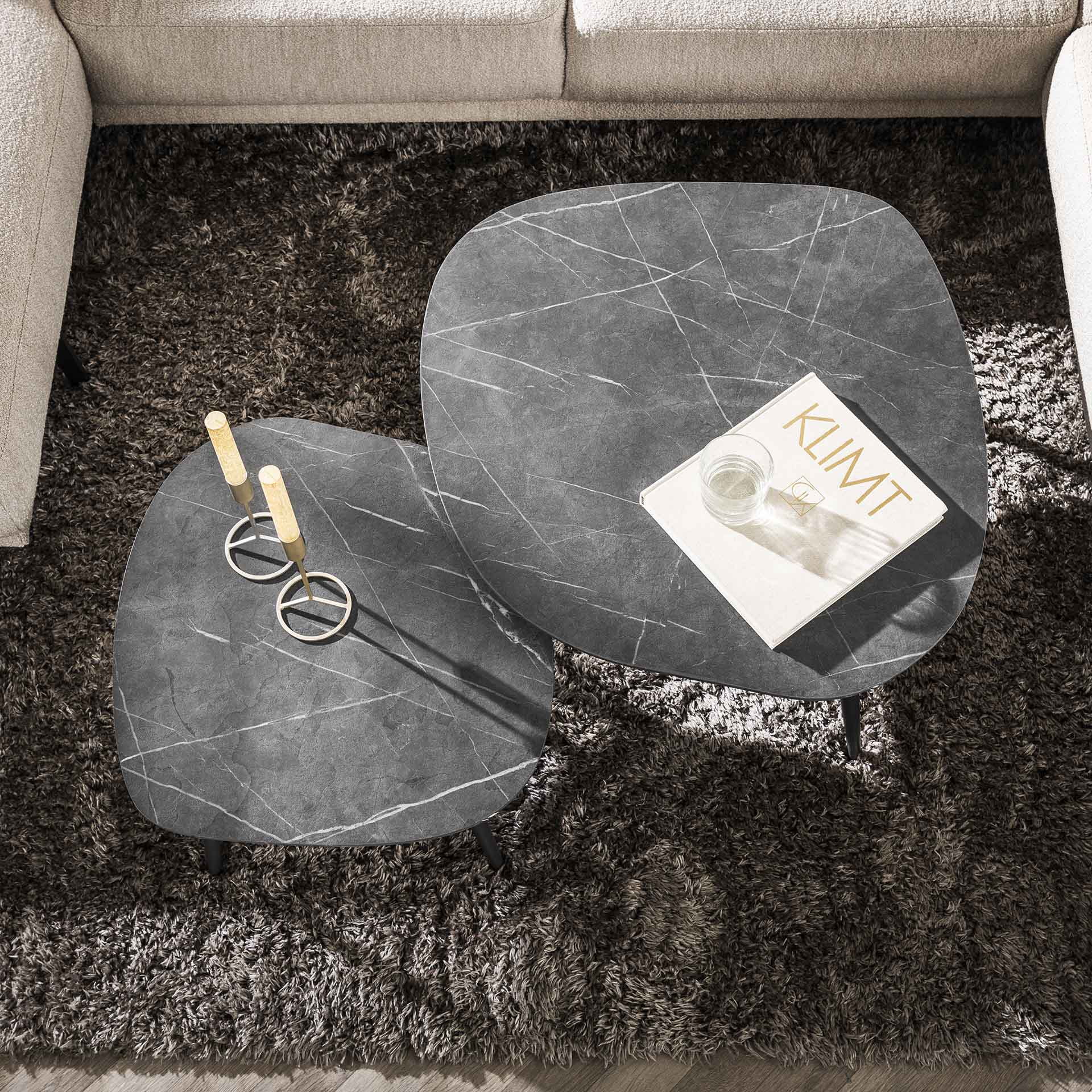 LifestyleFurn Organische Salontafel 'Kora' Set van 2 stuks, Keramiek look