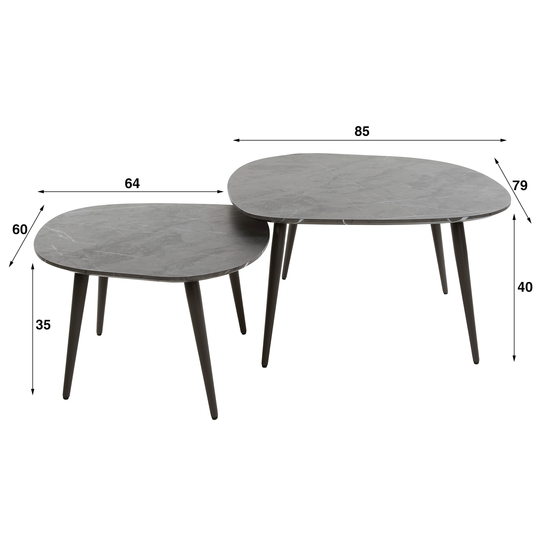 LifestyleFurn Organische Salontafel 'Kora' Set van 2 stuks, Keramiek look