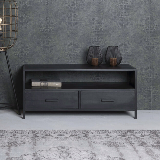 LivingFurn TV-meubel 'Kala' 120cm Mangohout, kleur zwart