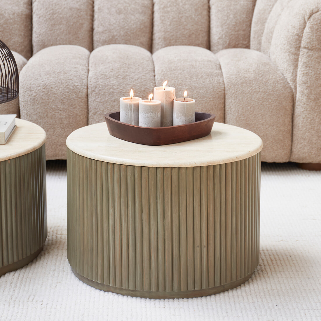 Rivièra Maison Ronde Salontafel Villanova Travertin en mangohout, Ø60cm - Bruin