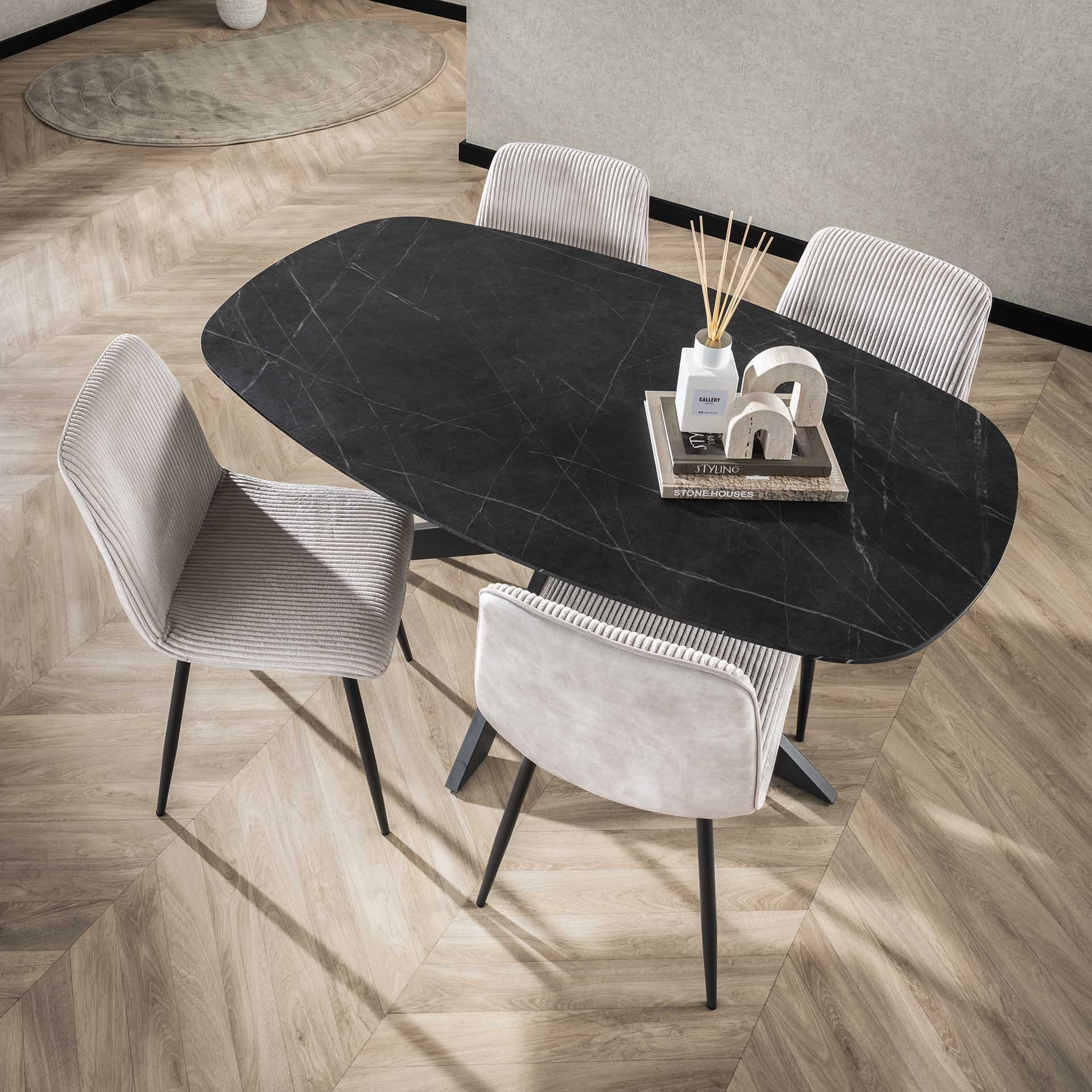 LifestyleFurn Deens Ovale Eettafel 'Majid' Keramieklook, 150 x 90cm