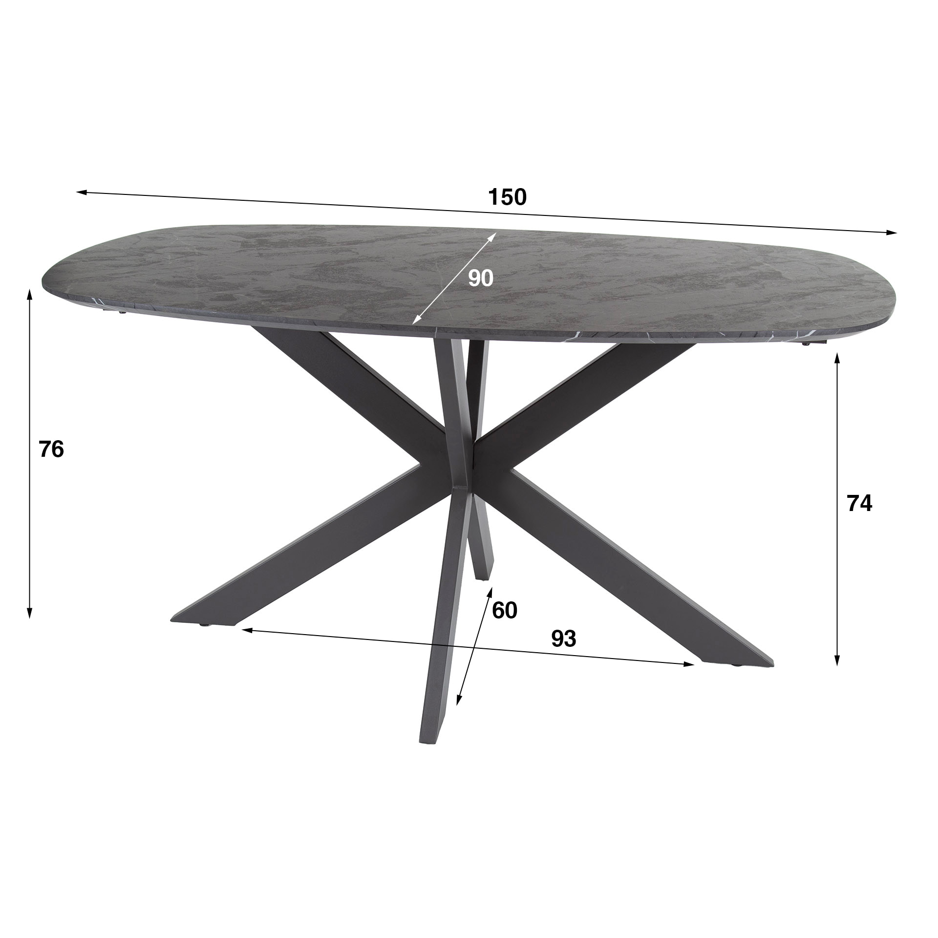 LifestyleFurn Deens Ovale Eettafel 'Majid' Keramieklook, 150 x 90cm