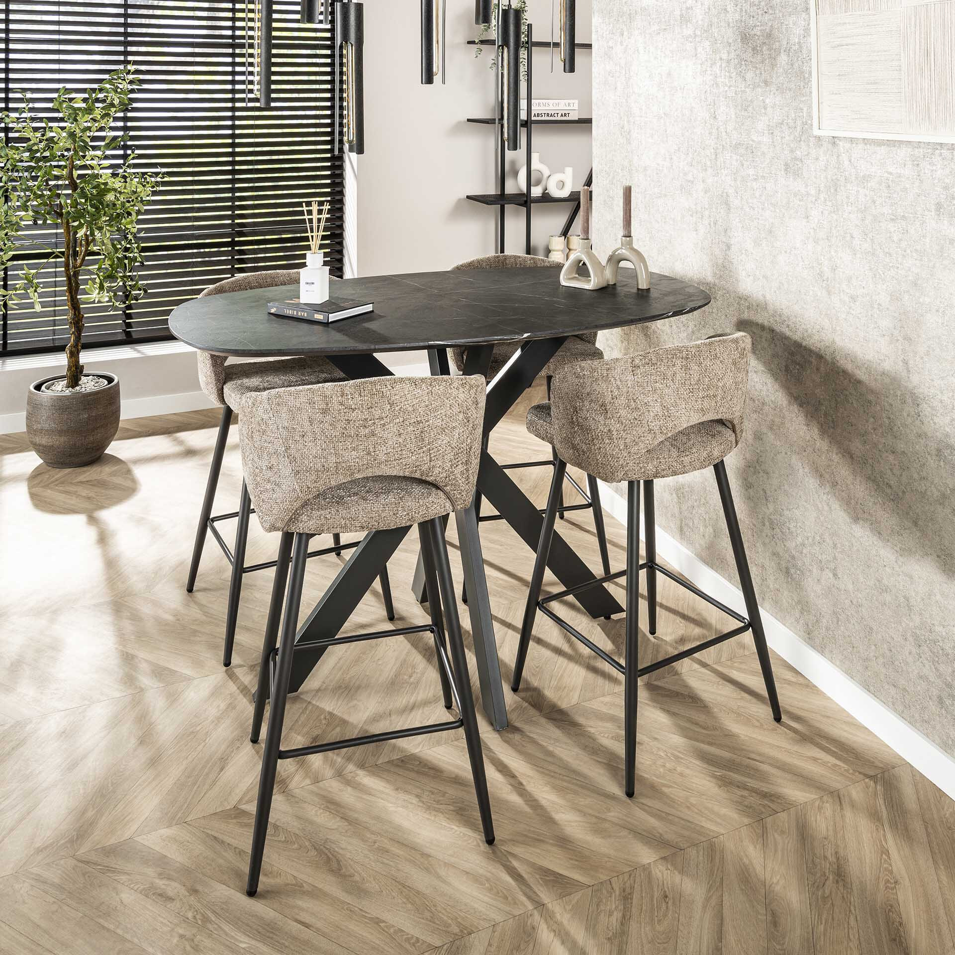 LifestyleFurn Deens Ovale Bartafel Kora Keramiek look, 140 x 80cm - 3D zwart bruin - Ovaal