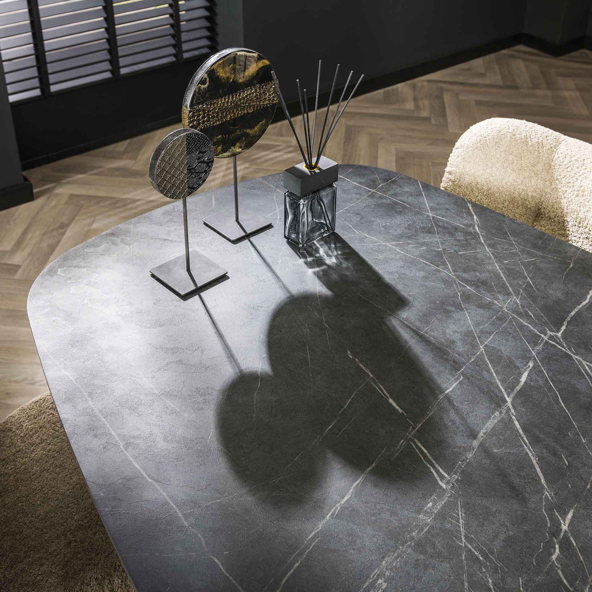 LifestyleFurn Eettafel 'Toria' Deens ovaal, Marmerlook, 215 x 105cm
