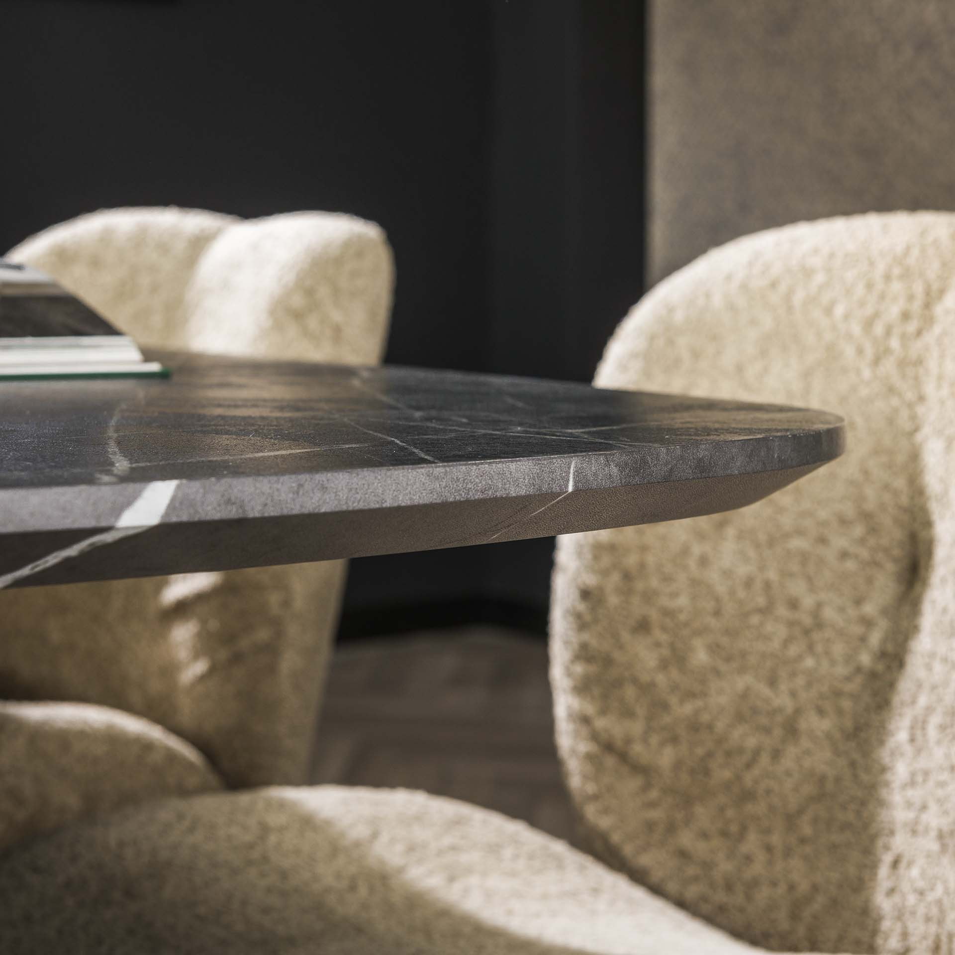 LifestyleFurn Eettafel 'Toria' Deens ovaal, Marmerlook, 215 x 105cm