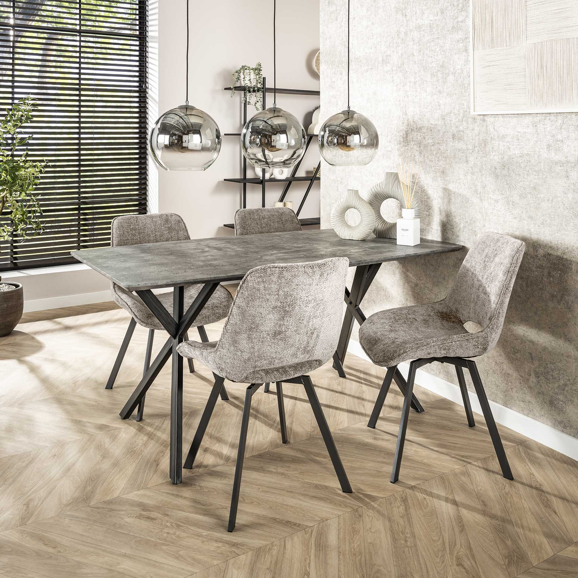 LifestyleFurn Eettafel 'Lakia' 160 x 90cm, 3D-betonlook, kleur grijs