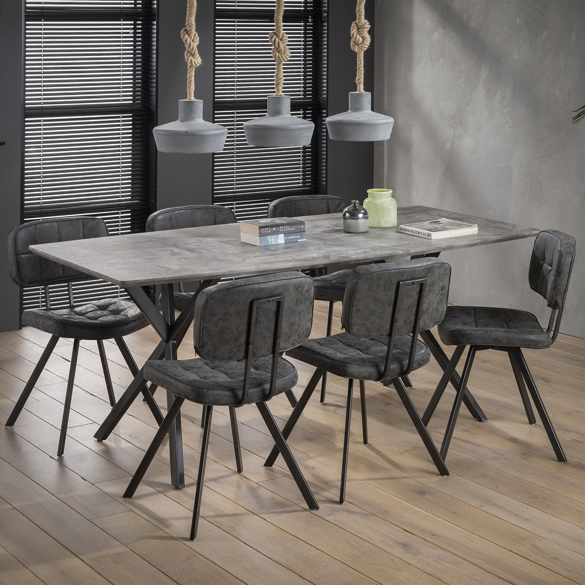 Eettafel 'Lakia' 190 x 90cm, 3D-betonlook, kleur grijs
