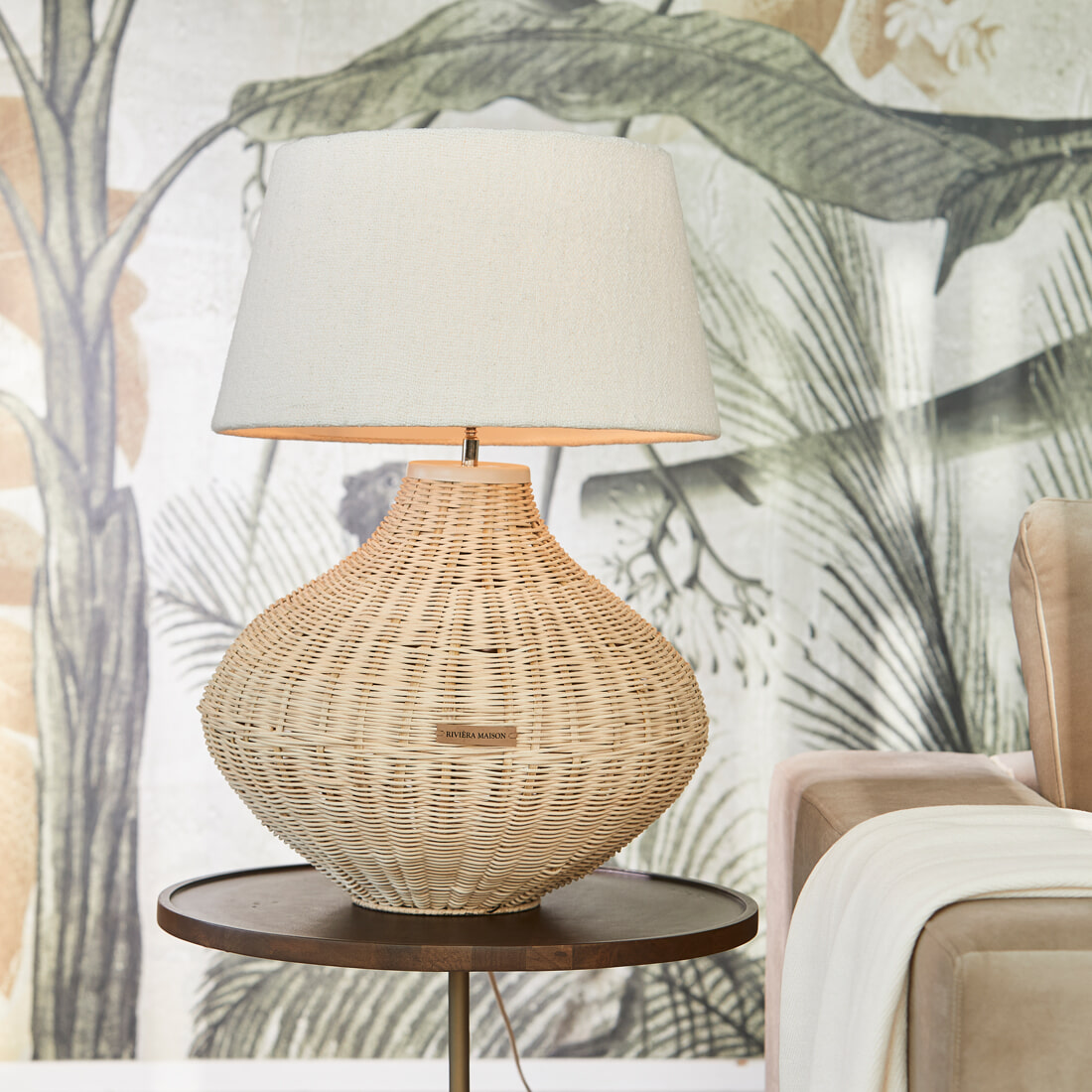 Rivièra Maison Tafellamp 'Novi' Gevlochten cane, 48cm (excl. kap)