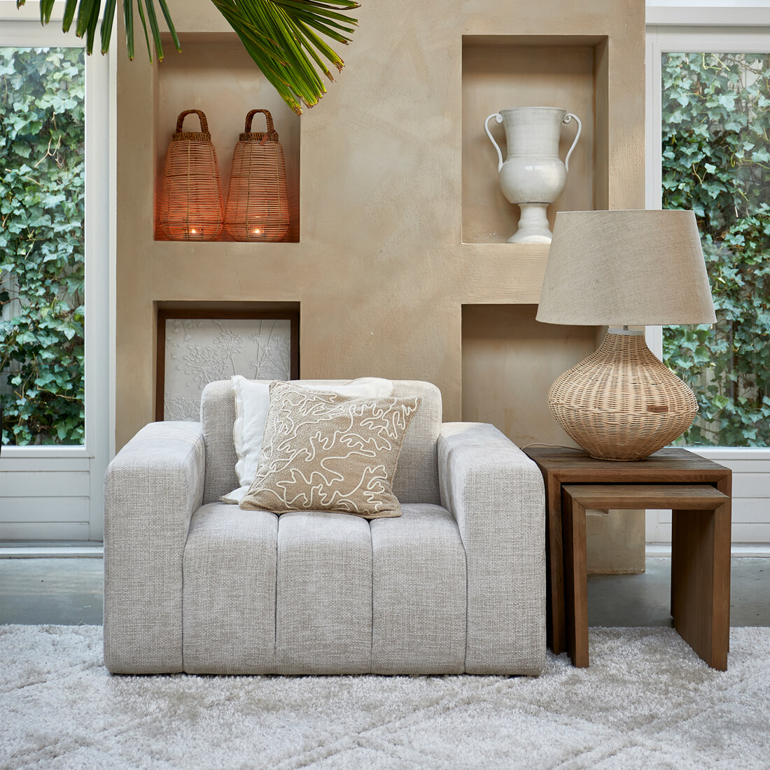 Rivièra Maison Tafellamp 'Novi' Gevlochten cane, 48cm (excl. kap)