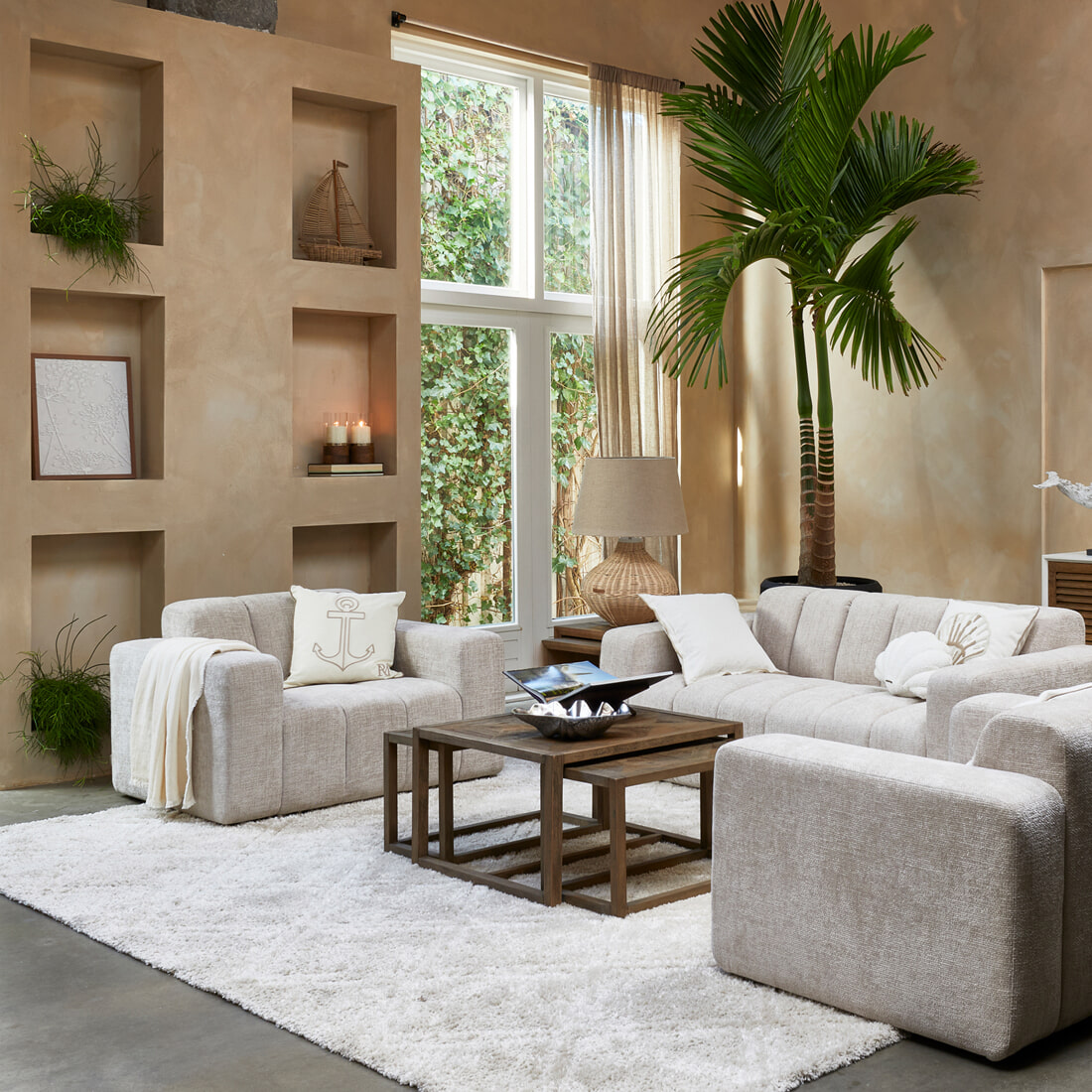 Rivièra Maison Tafellamp 'Novi' Gevlochten cane, 48cm (excl. kap)