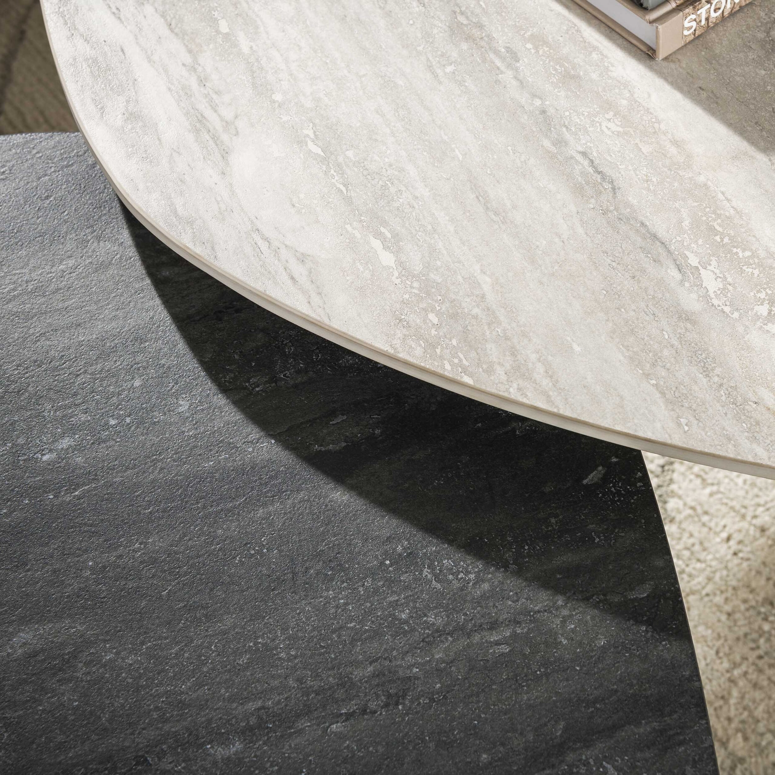 LifestyleFurn Salontafel 'Dallen' Keramiek met travertinlook, Set van 2 stuks