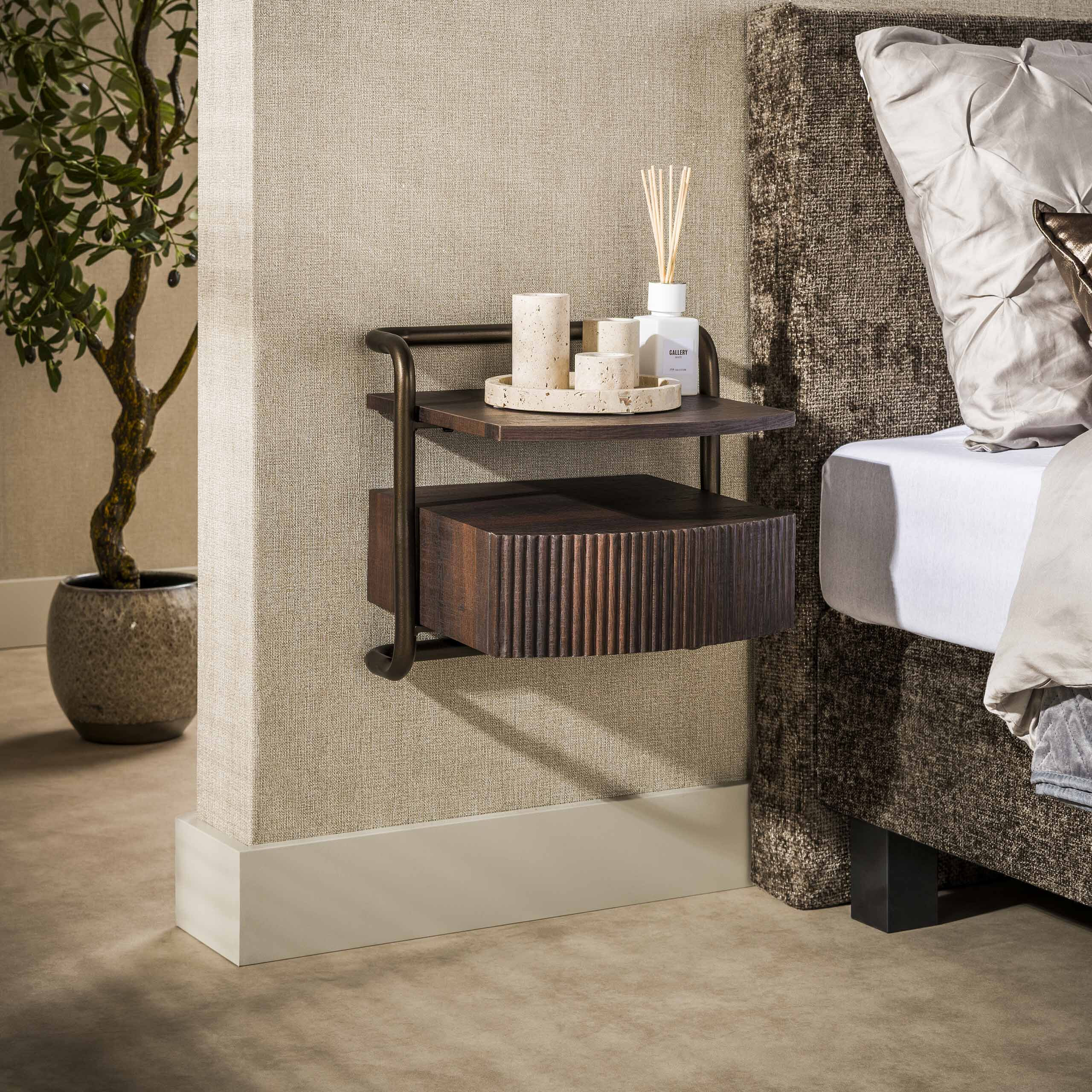 LifestyleFurn Zwevend Nachtkastje 'Lamond' Eikenlook, Met 1 lade