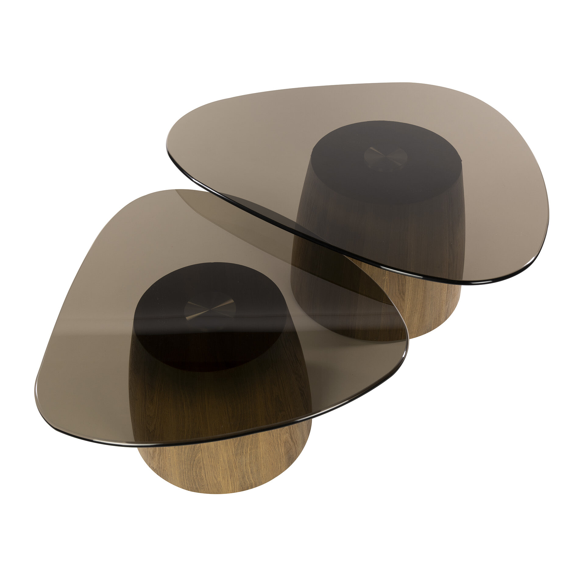 LifestyleFurn Organische Salontafel 'Kely' Driehoek, set van 2 stuks, Brons glas