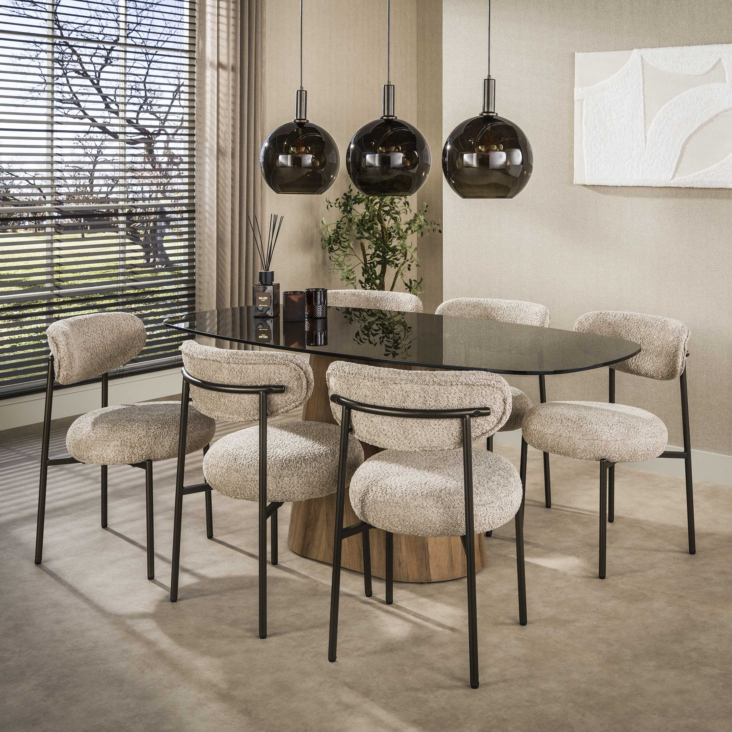 LifestyleFurn Deens Ovale Eettafel Kely Brons glas, 180 x 90cm - Bruin - Ovaal