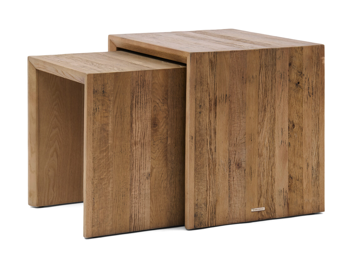 Rivièra Maison Bijzettafel Sant Mateu Eikenhout, Set van 2 stuks - Bruin - Vierkant