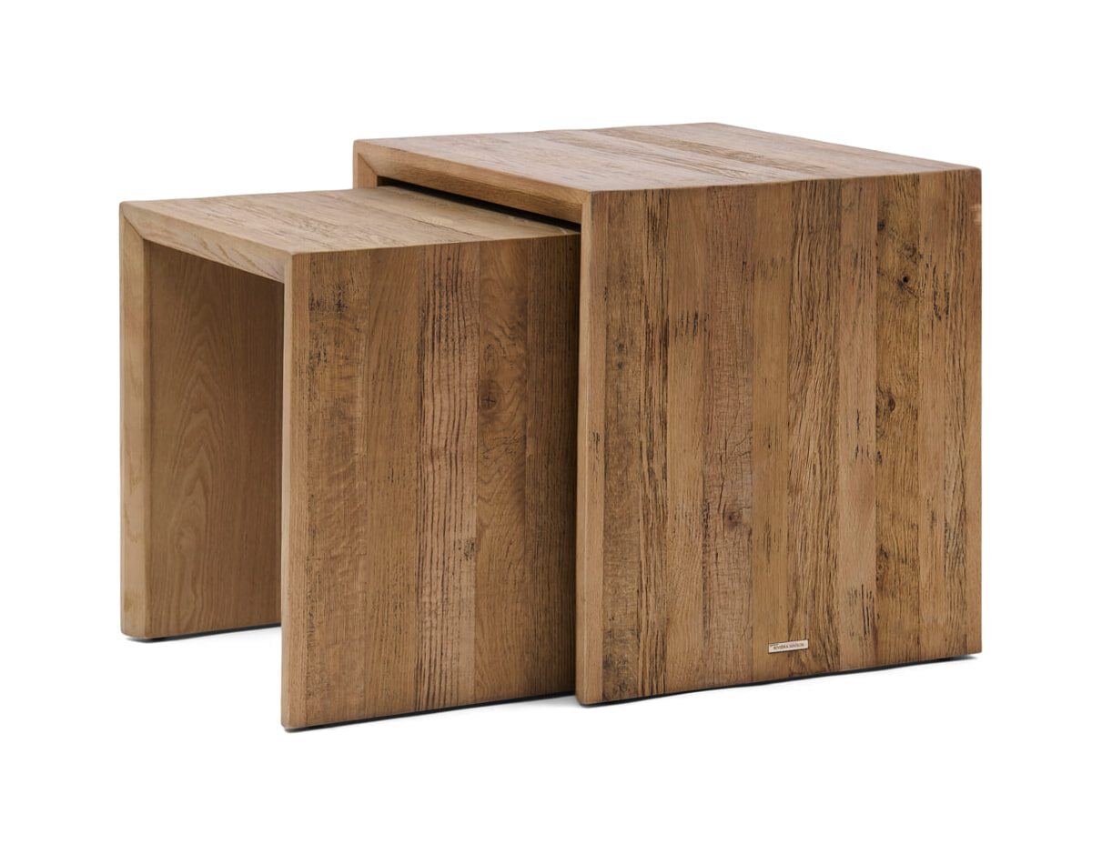 Rivièra Maison Bijzettafel Sant Mateu Eikenhout, Set van 2 stuks - Bruin - Vierkant