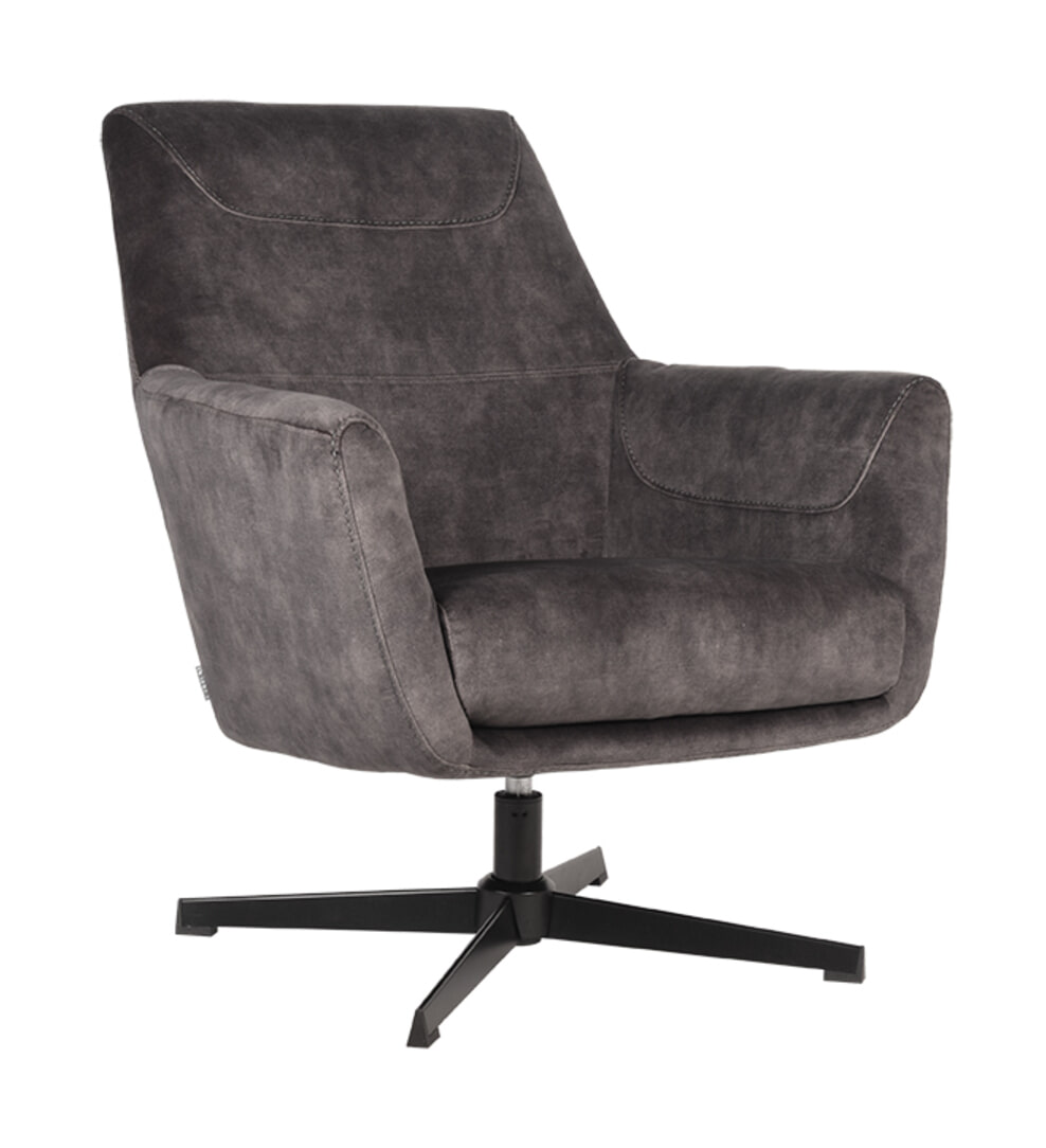 LABEL51 Draaibare Fauteuil 'Toby' Velvet, kleur Antraciet LABEL51 Draaibare Fauteuil 'Toby' Velvet, kleur Antraciet