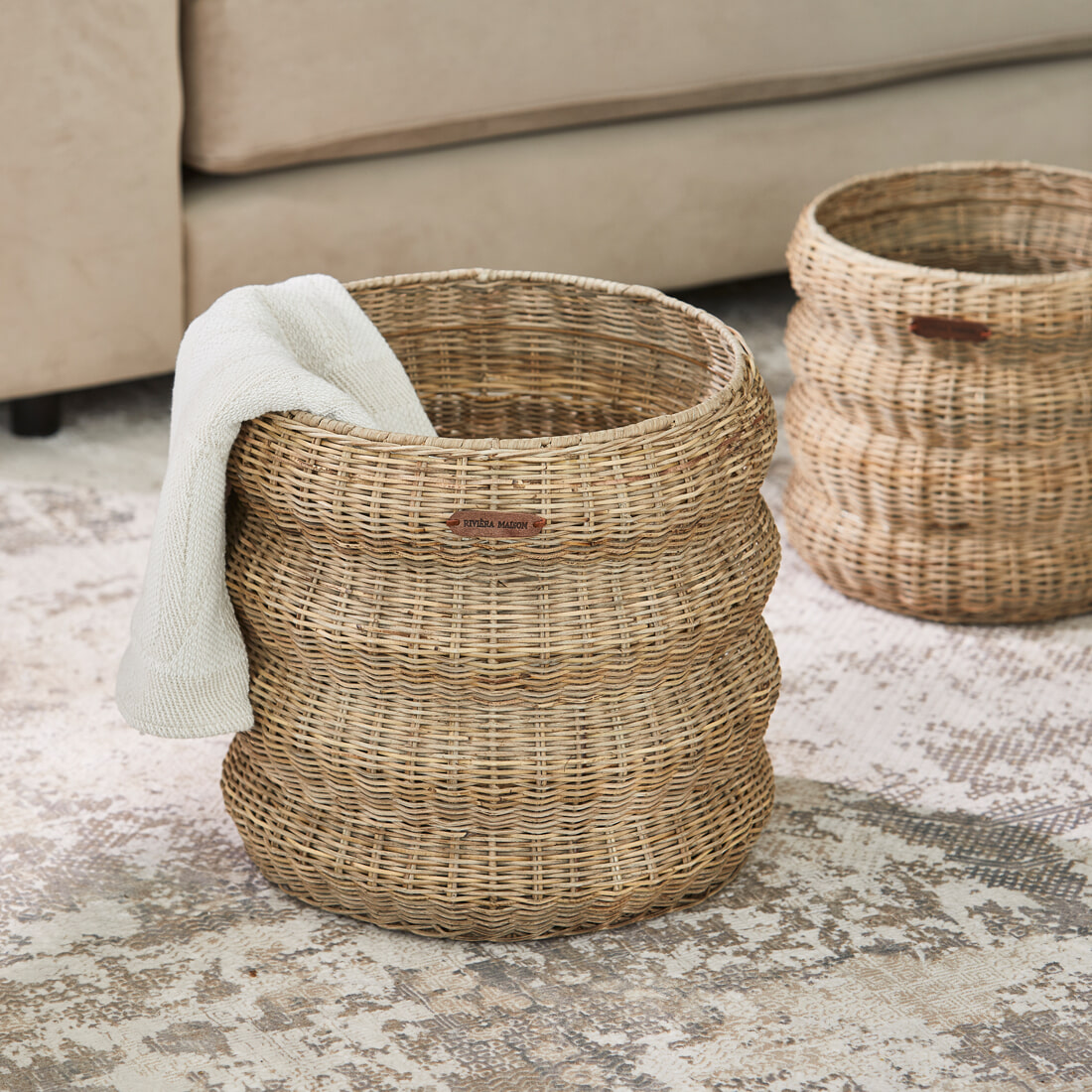 Rivièra Maison Mand 'Rustic Rattan Mennagio' Rattan Pitriet, Set van 3 stuks