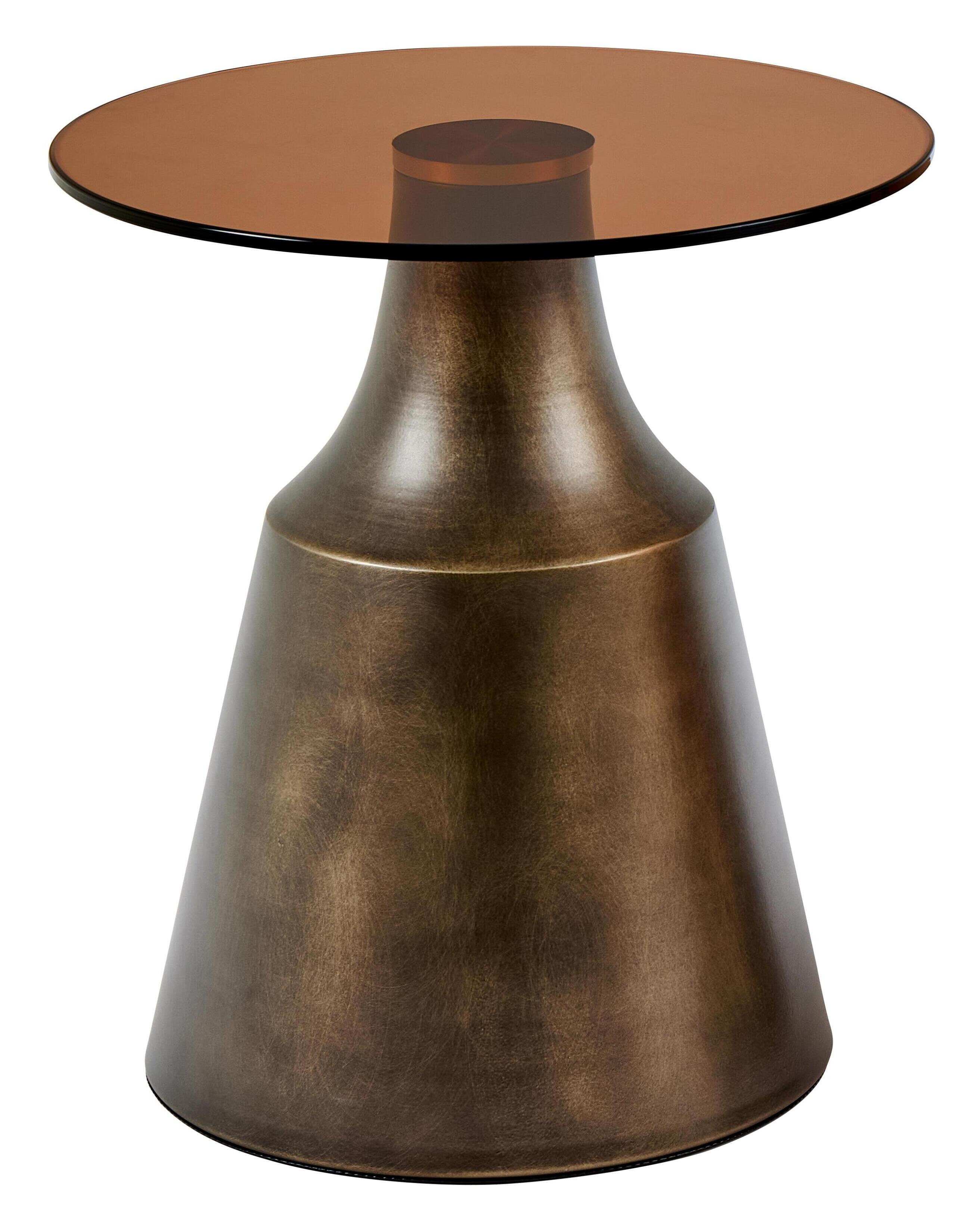 Bendt Ronde Bijzettafel Tameeka Glas en brons staal, 45cm - Bruin