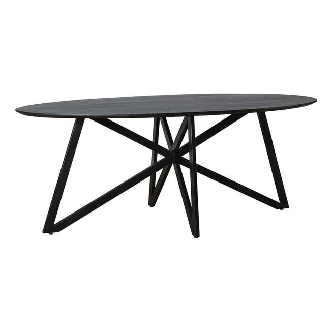LivingFurn Ovale Eettafel 'Oslo' Acaciahout en staal, kleur Zwart, 200 x 100cm