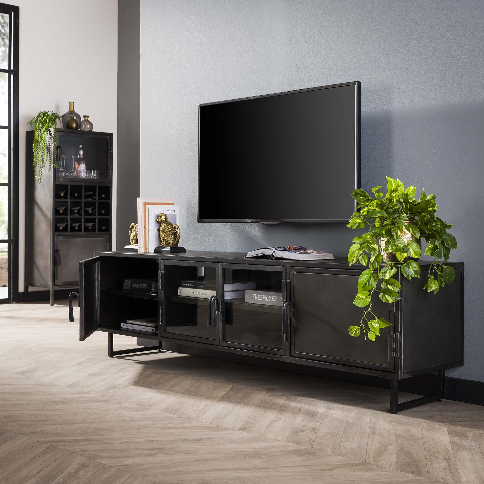 LifestyleFurn TV-meubel 'Rudi' 180cm, kleur Gun Metal