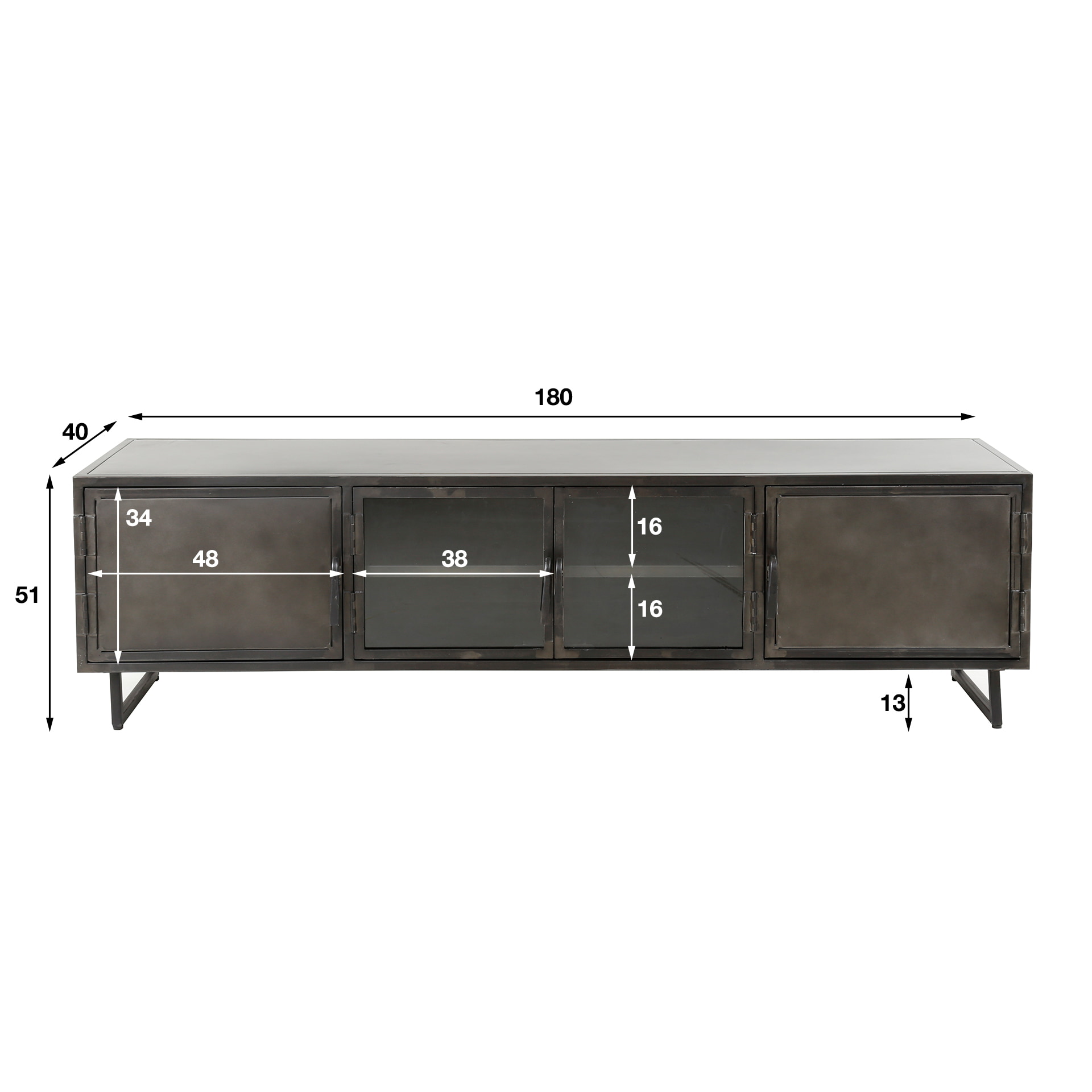 LifestyleFurn TV-meubel 'Rudi' 180cm, kleur Gun Metal