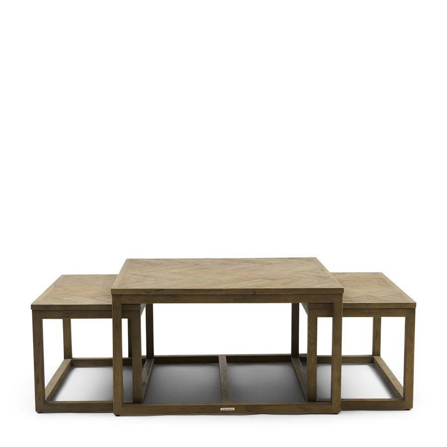 Rivièra Maison Salontafel Harbour Island Eikenhout, Set van 3 stuks - Bruin - Vierkant