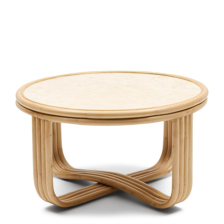 Rivièra Maison Ronde Salontafel Sant Miquel Marmer en rattan, 70cm - Naturel