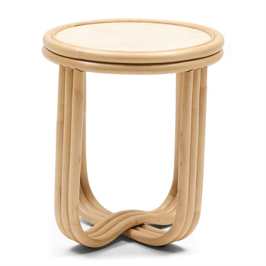 Rivièra Maison Ronde Bijzettafel 'Sant Miquel' Marmer en rattan, 40cm