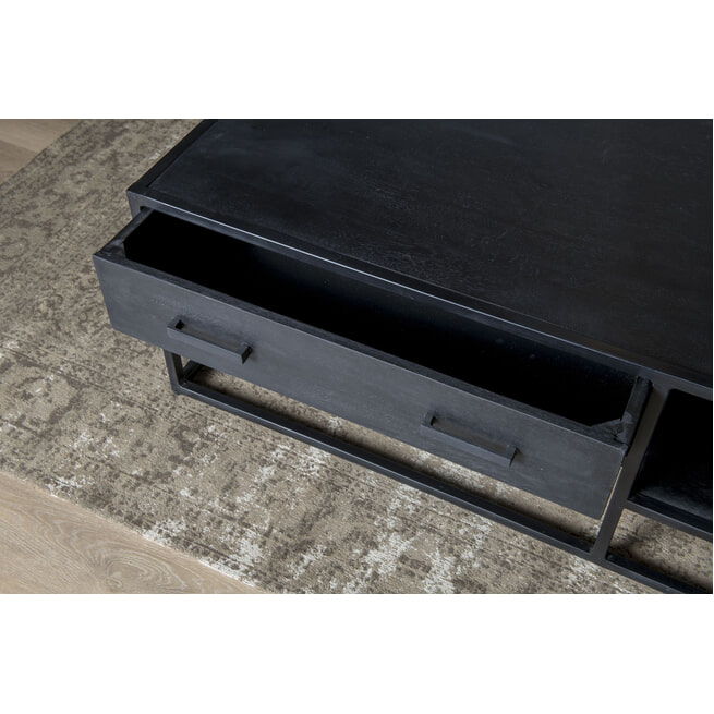 LivingFurn Salontafel 'Kala' Mangohout en staal, 120 x 70cm, kleur zwart