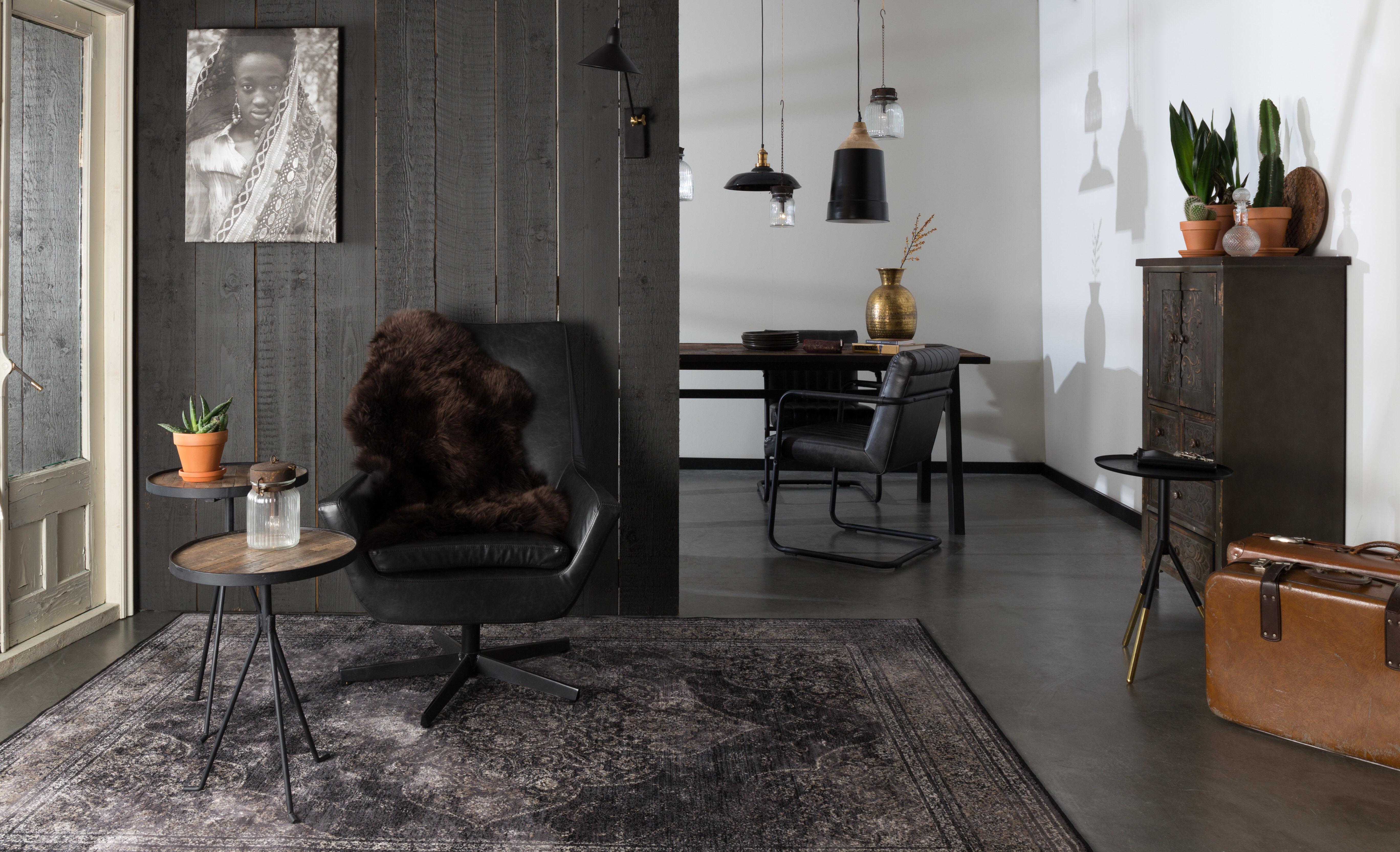 Dutchbone Vloerkleed 'Rugged' 170 x 240cm, kleur Dark