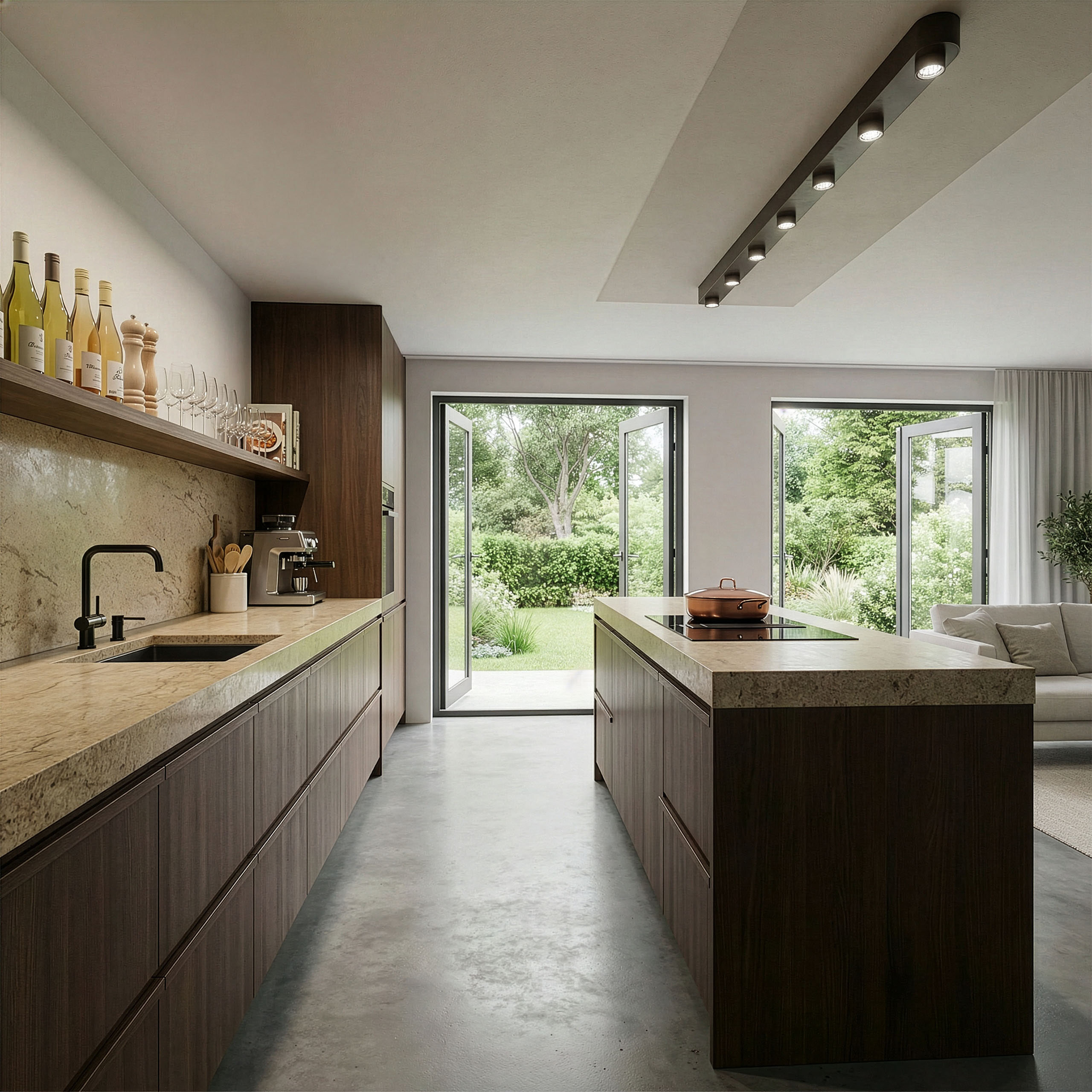 LifestyleFurn Plafondlamp 'Letonya' 7-lamps, 195cm, kleur Sienna Bruin