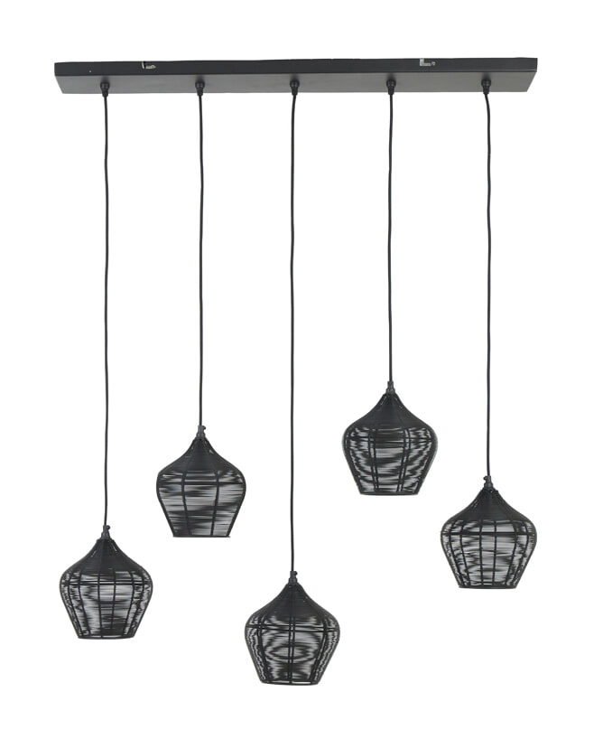 Light & Living Hanglamp 'Alvaro' 5-Lamps, kleur Mat Zwart Light & Living Hanglamp 'Alvaro' 5-Lamps, kleur Mat Zwart