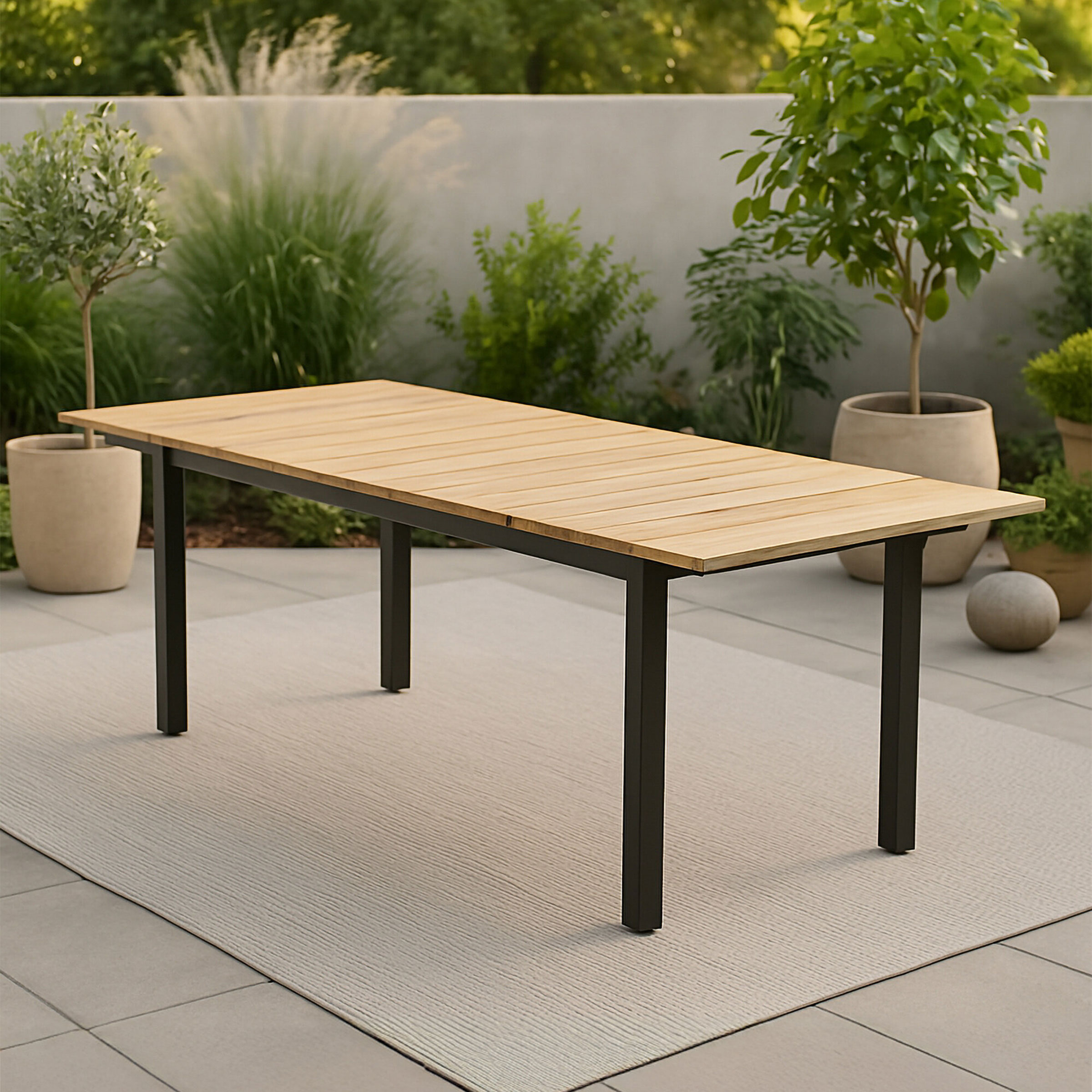 Nohr Uitschuifbare Tuintafel 'Constantina' Teakhout, 180/240 x 90cm, kleur Naturel/Zwart