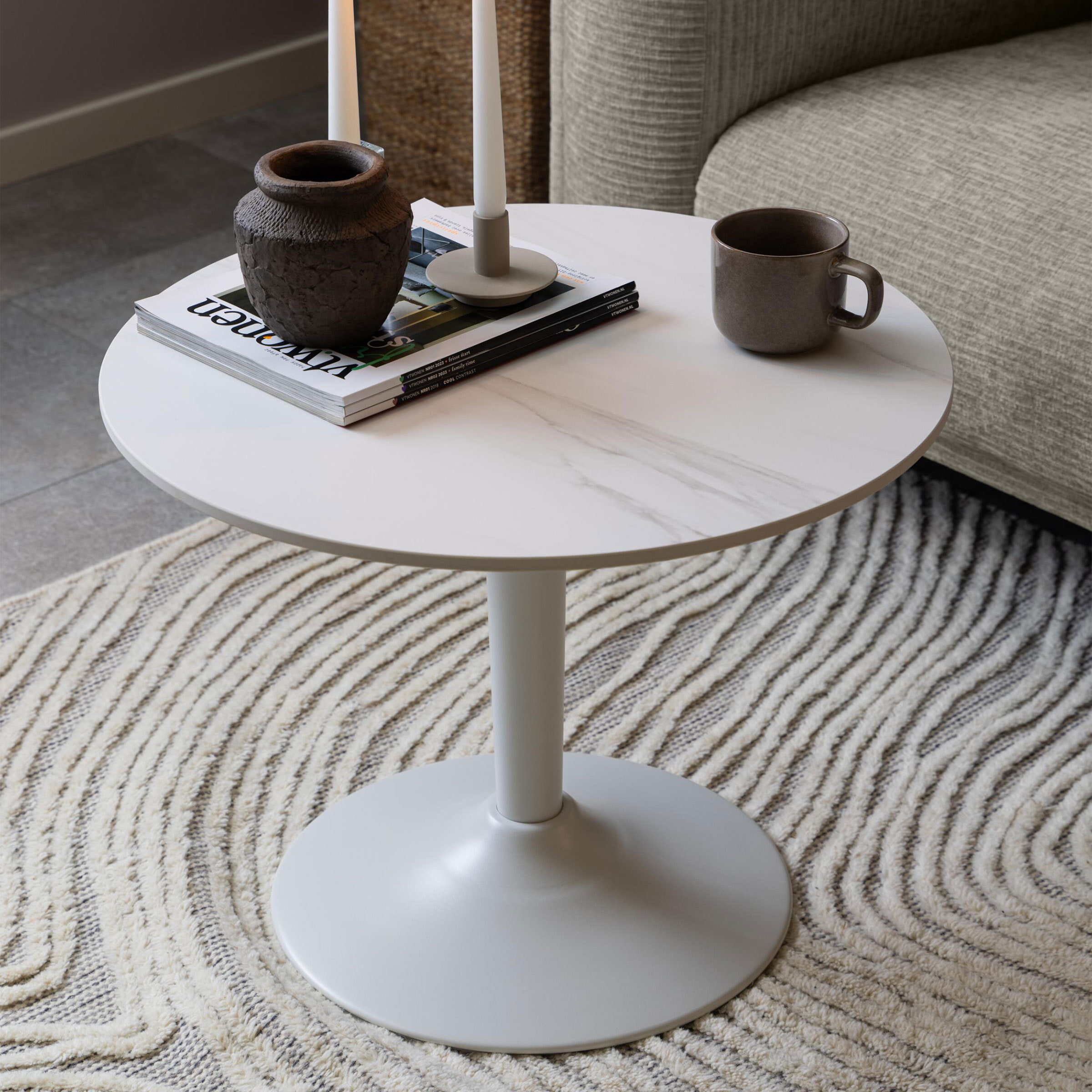 Bendt Ronde Salontafel Tempest Keramiek met marmerprint, 60cm - Wit