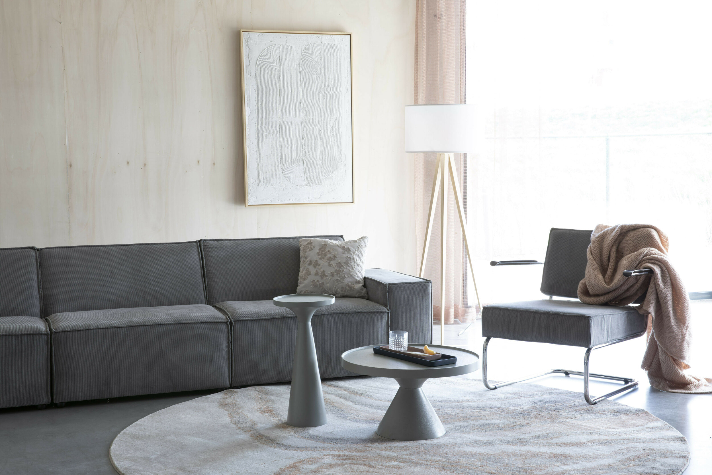 Zuiver Rond Vloerkleed 'Solar' 200cm, kleur Grijs/Bruin