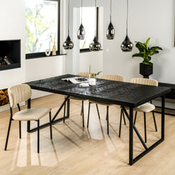 BASE Eettafel 'Kekuta' Teakhout Visgraat, 160 x 90cm, kleur Zwart