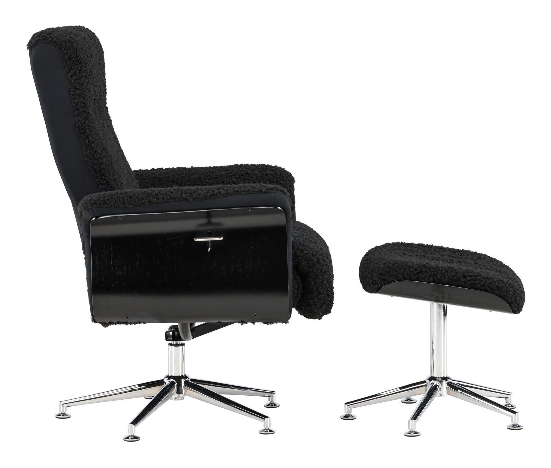Nohr Fauteuil 'Arnoldo' Met voetenbank, Faux fur, kleur Zwart