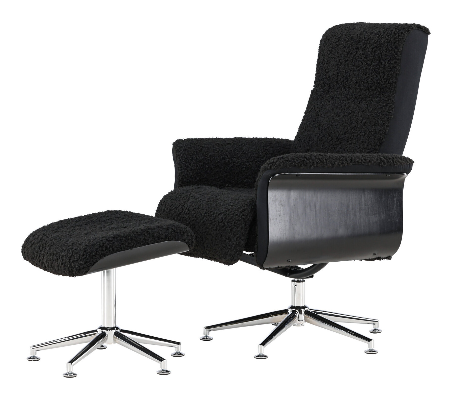 Nohr Fauteuil 'Arnoldo' Met voetenbank, Faux fur, kleur Zwart